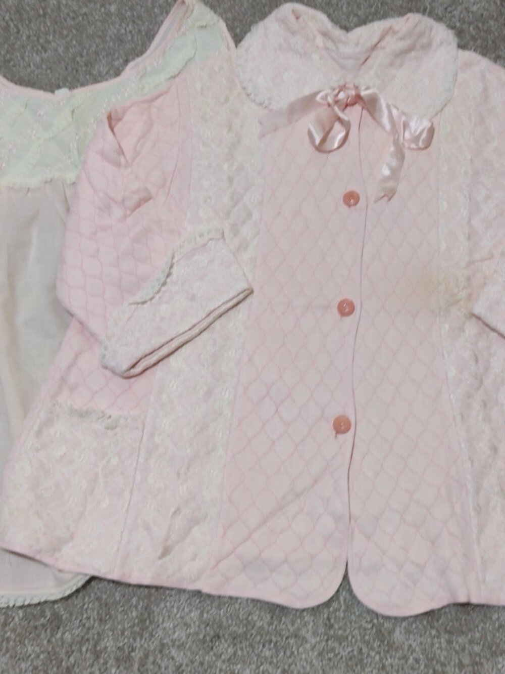 Bed Coat Set Sz L Carol Brent Vintage 60s MCM Mod Retro Pink Coat/Night Shirt